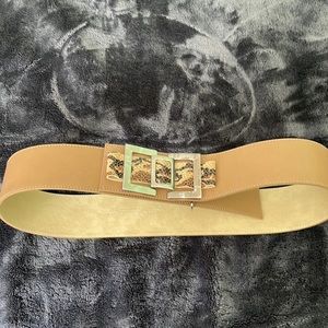 Italian Leather Belt with Silver Buckle and Snakeskin accent Medium, 2.5 inches